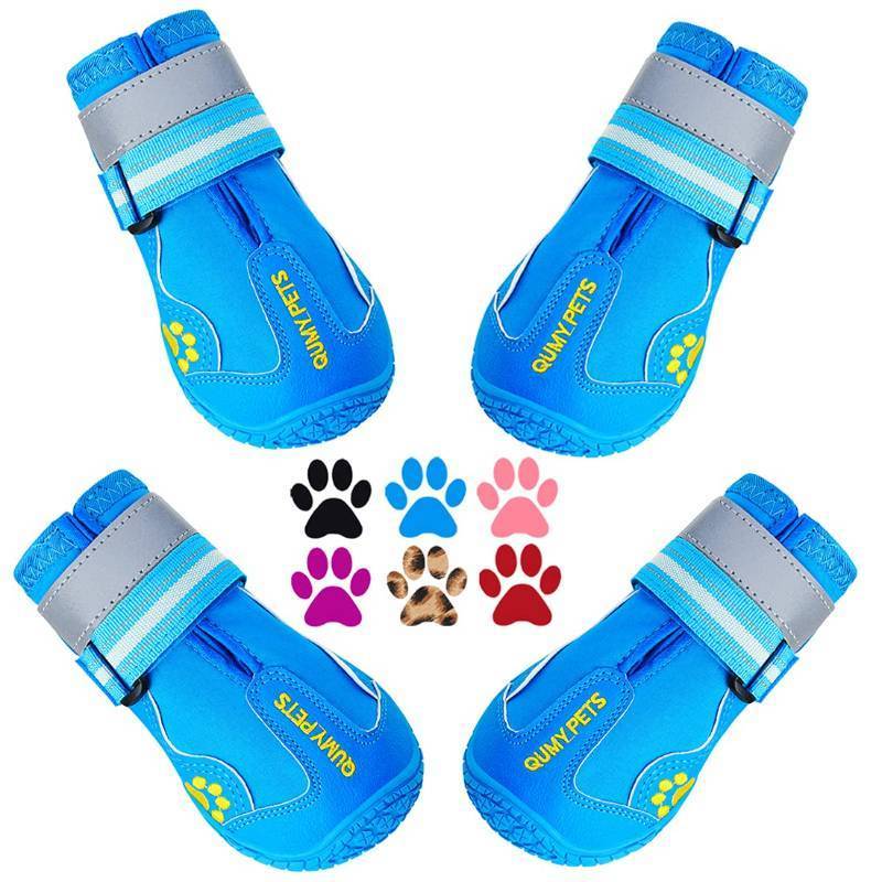 lot 45508 image: QUMY Dog Shoes for Large Dogs, Medium Dog Boots & Paw Protectors for Winter Snowy Day, Summer Hot Pavement, Water-Resistant in Rainy Weather, Outdoor Walking, Indoor Hardfloors Skid-Resistant Sole - Retail $29