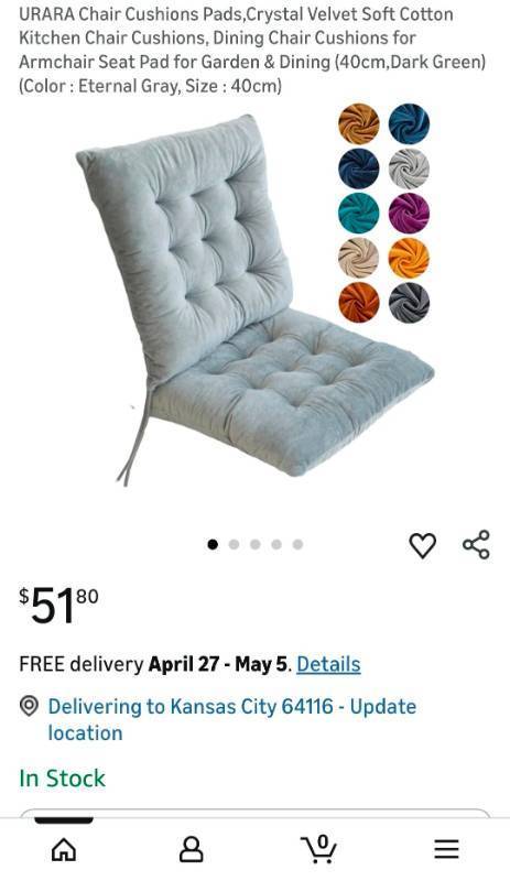 lot 45512 image: URARA Crystal Velvet Chair Cushion Pad 40cm - Retail $25