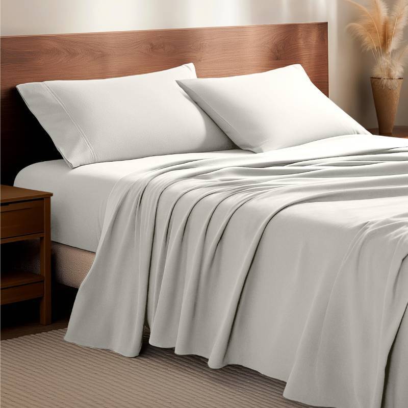 lot 45513 image: Bare Home Flannel Sheet Set 100% Cotton, Velvety Soft Heavyweight - Double Brushed Flannel - Deep Pocket (King, Cream) - Retail $70
