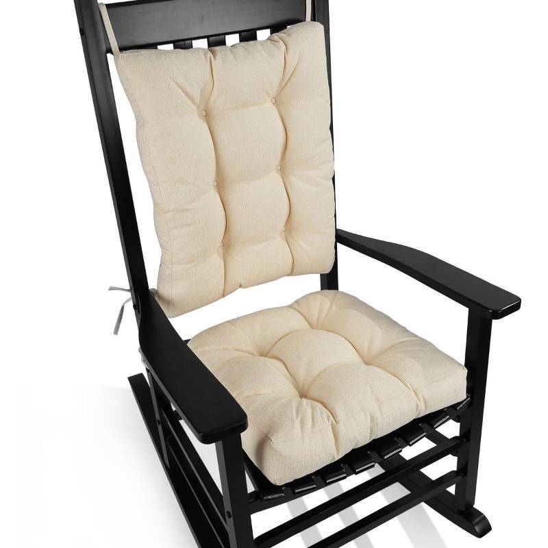 lot 45548 image: BUYUE Chair Cushion Set for Rocking Chair, Back Pillow & Seat Cushion with Ties, Original Woven Fabric Non-Slip Chair Pads for Elderly Sitting, Beige - Retail $32