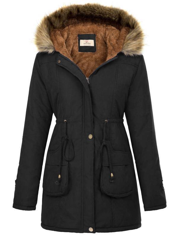 lot 45551 image: GRACE KARIN Womens Military Hooded Thicken Fleece Parkas Anroaks Coats S Black - Retail $90