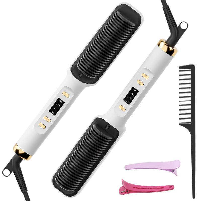 lot 45559 image: Hair Straightener Brush, Hair Straightening Iron with Built-in Comb, 4 Temp Settings & LED Display & Anti-Scald & Auto-Off Safety, Perfect for Fine, Soft Hair, Top Choice for Valentines Day Gifts - Retail $16