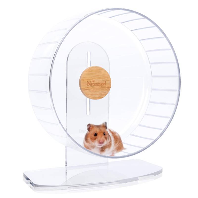 lot 50326 image: Niteangel Super-Silent Hamster Exercise Wheels - Quiet Spinner Hamster Running Wheels with Adjustable Stand for Hamsters Gerbils Mice Or Other Small Animals (L, Transparent) - Retail $44