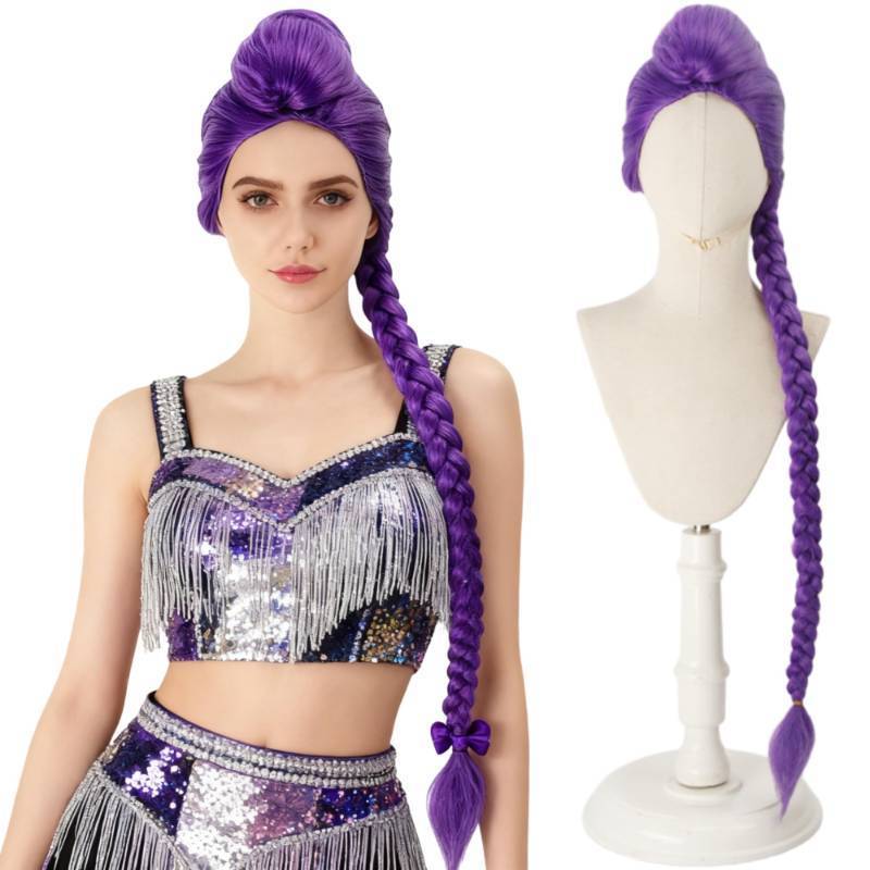 lot 58946 image: SOOFILM Women Long Purple Braided Ponytail Wig Anime Cosplay Costume Halloween Party Wig (Purple)