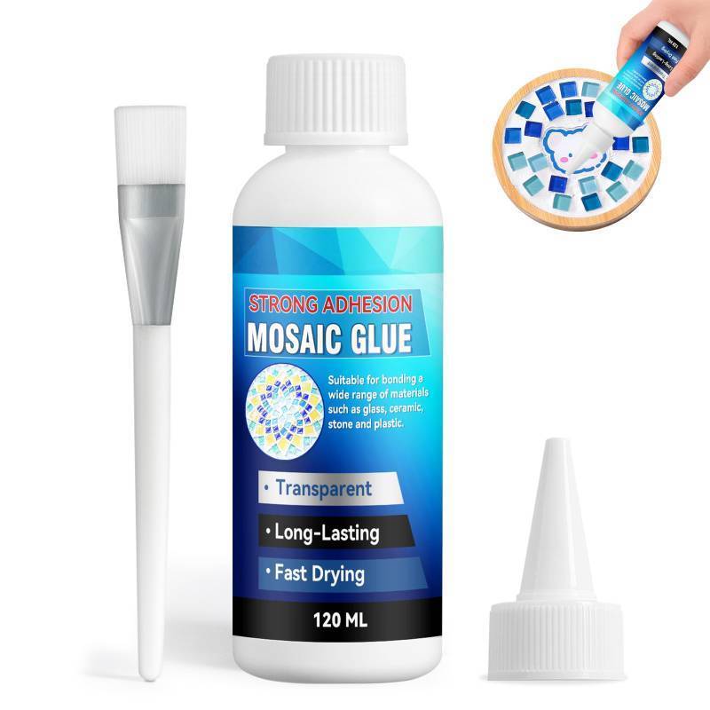 lot 41286 image: Mosaic Glue Clear 120ml, Waterproof Mosaic Tile Glue for DIY, Glass, Ceramic, Wood, Plastic, Indoor & Outdoor Use (usmosaic-W01) - Retail $10