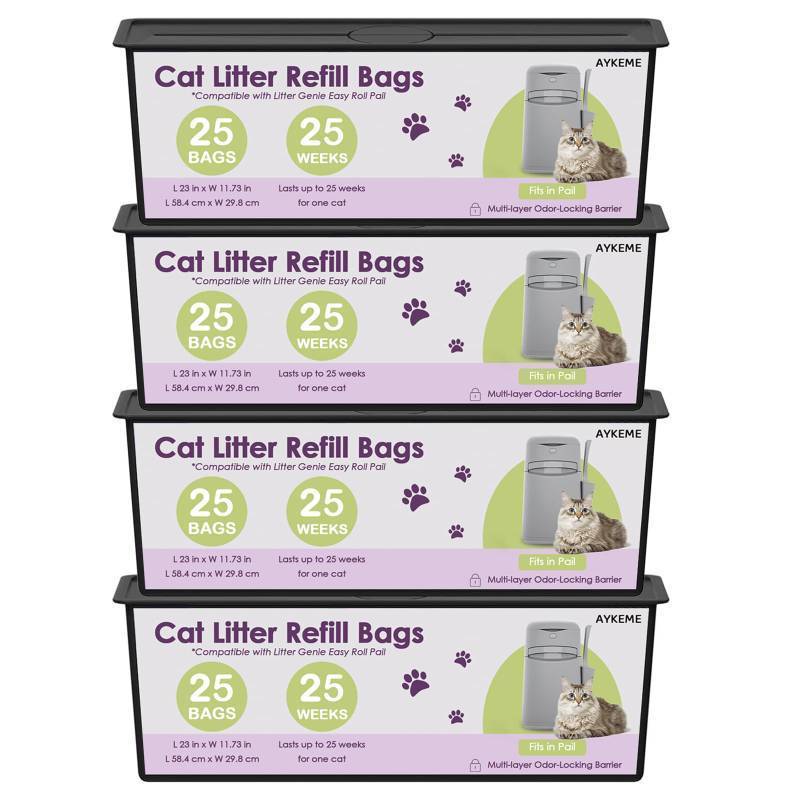 lot 58594 image: 100 Cat Litter Refill Roll Bags Compatible with Litter Genie Easy Roll Pail  Odor-Control & Long-Lasting Refills  3 Pack (75 Bags Total) - Retail $37