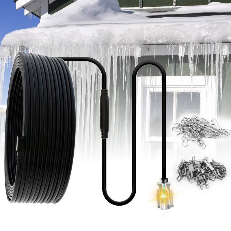 lot 58598 image: TOPDURE TDRD 20 feet Roof & Gutter Snow De-Icing Kit, 5Wft Heat Tape for Roof and Gutters Ice Dam Prevention with 6 ft Power Cold - Retail $32
