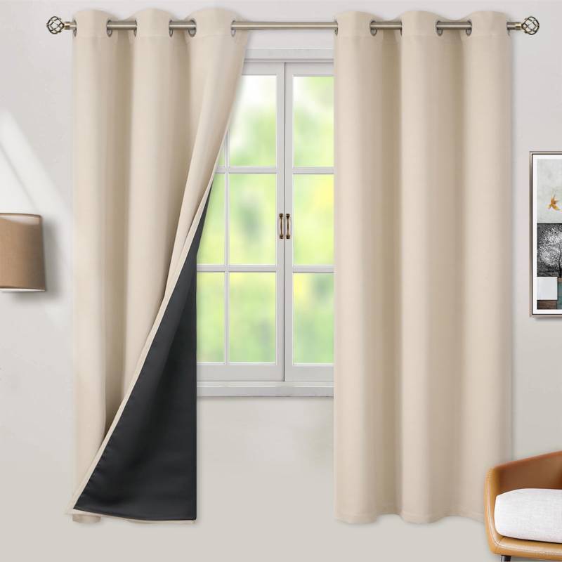 lot 59780 image: BGment Thermal Insulated 100% Blackout Curtains 72 Inch Length 2 Panels, Total Light Blocking Curtains for Bedroom, Grommet Window Drapes with Thick Black Liner, 42 Inch Wide Each Panel, Champagne & Navy Blue 4 Panels Total - Retail $40