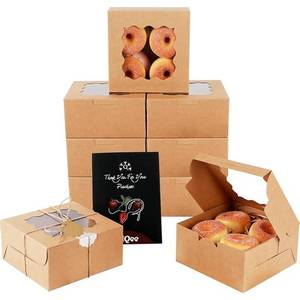 lot 43479 image: qiqee Kraft Cookie Boxes with Window 100packs 6x6x3 Brown Bakery Box Kraft Paper Boxes for Cookie, Pastry, Cupcake, Pie, Donut - Retail $34