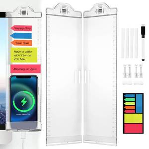 lot 45880 image: Monitor Memo Boards for Computer, Whole Transparent 2 Pack (Left & Right) Multifunction Acrylic Screen Message Reminder Pad Side Panel Phone Holder Organizer for Office Desktop, with Pen & Sticky Note - Retail $10