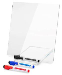 lot 45885 image: Mr. Pen- Clear Acrylic Dry Erase Board with Stand, 10x10 Inches, Reusable Desk Whiteboard with 3 Markers, Portable Dry Erase Board for Notes and Reminders, Desk Whiteboard for Office, School and Home - Retail $12