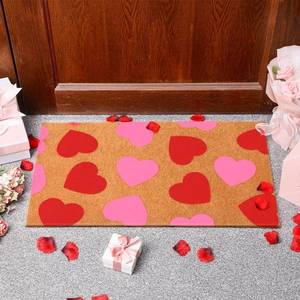 lot 45889 image: Tinideya Valentines Day Door Mat Coir Doormat Valentines Day Rug Front Mat Red Pink Heart Rectangle Entrance Door Rug for Indoor with Non-Slip Bottom Lining for Family Anniversary 16 x 28 Inches - Retail $22