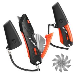 lot 45905 image: ValueMax 2-Pack Box Cutter Knife, Cardboard Cutter with Self-Retracting 3-Position Locking Blade, Safety Sheath, Lanyard, Extra 18 Blades Included, Blade Storage Design - Retail $15