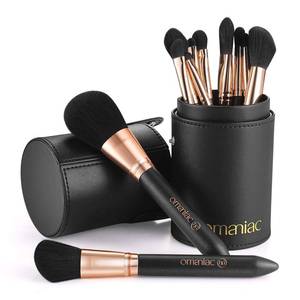 lot 45916 image: OMANIAC Makeup Brush Set Professional, 12 Pearlescent Wood Handle Makeup Brushes, Premium Cruelty-Free Synthetic Fiber Hair, Travel Make up Brushes Set with Case (Black). - Retail $25