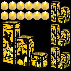 lot 45928 image: Rossesay 12 Pcs Western Cowboy Centerpieces for Table 3 Size Wild West Cowboy Paper Lantern Boxes Table Ideas Decorations for Western Cowgirl Rodeo Themed Party Decor Birthday Supplies Decorations - Retail $30