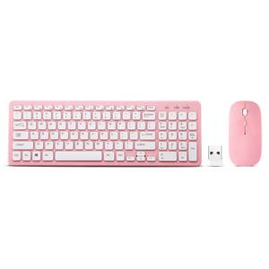 lot 45940 image: Wireless Keyboard and Mouse Combo, Compact Quiet Wireless Keyboard and Mouse Set 2.4G Ultra-Thin Sleek Design for Windows, Computer, Desktop, PC, Notebook, Laptop (Pink) - Retail $17