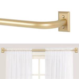 lot 45956 image: TANGWIN Gold Wrap Around Curtain Rods for Windows 48 to 90Blackout Heavy Duty Adjustable Curtain Rod Room Darkening,Modern Industrial Curved French Return Metal Drapery Rods Easy Install,Brass Gold - Retail $33