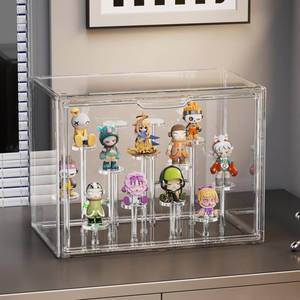 lot 45964 image: Display Case for Figures with Adjustable Stands, Clear Display Shelf, Stackable Display Risers, Acrylic Display Risers with Door, Dustproof Showcase for Lego Collectibles Labubu Pop Mart Action Figure - Retail $26