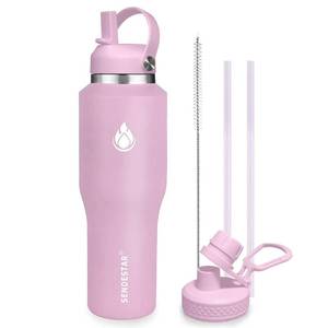lot 45965 image: SENDESTAR SENDESTAR 40oz Stainless Steel Water Bottle(Cold for 48 Hrs, Hot for 24 Hrs),Double Wall Vacuum Insulated Bottle with Straw Lid, Spout Lid and Flex Cap, Fit in Any Car Cup Holder - Retail $42