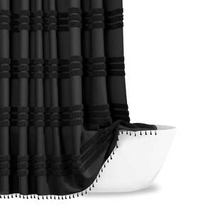 lot 45968 image: Inhousolu Extra Long Woven Fabric Shower Curtain, 256GSM, Boho Tufted Textured Striped Tassel, Wrinkle Free, Farmhouse Minimalist, Water-Repellent Cloth Bath Curtain for Bathroom 72 W x 84 L Black - Retail $27