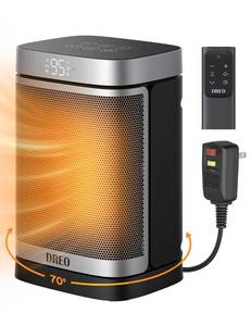 lot 45975 image: DREO Space Heater for Bathroom and Indoor, Portable Heater, 1500W Safe and Quiet PTC Ceramic Heater, 41-95°F Digital Thermostat, 70°Oscillating, Remote, ALCI Safety Plug, 12h Timer, 5 Modes - Retail $54