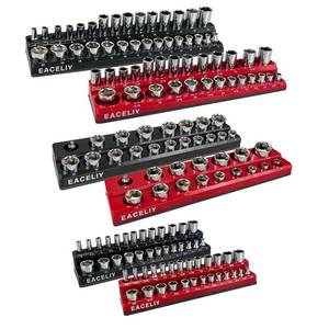 lot 45977 image: EACELIY 6-Piece Magnetic Socket Organizer Set, 12, 14 and 38 SAE & Metric Deep & Shallow Socket Holder Kit, holds 141 stanard Sockets, attaches to steel boxtool cart (sockets not included) - Retail $37