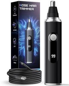 lot 58295 image: Savilab Nose Hair Trimmer for Men and Women, USB Rechargeable Electric Facial and Ear Hair Remover with LED Display, Dual-Edge Blades for Smooth, Painless Eyebrow Grooming (Black) - Retail $15