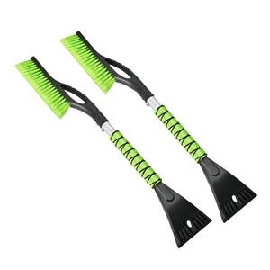 lot 58297 image: OUSHASAA 27 Snow Brush and Ice Scrapers for Car Windshield 2 Pack, Scratch-Free Bristle Head PVC Snow Brush & Foam Grip Window Snow Scraper Snow Removal Tool with Aluminum Body for Truck, SUV, Green - Retail $23
