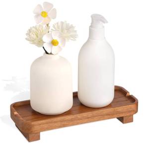 lot 58300 image: Wood Riser Small Decorative Tray Sink Soap Dish, Vanity Tray Pedestal Stand 8.7 x 3.6 inches (Light Brown) - Retail $10