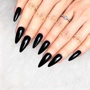lot 58315 image: CoolNail Gel Nail Tips Kit for Halloween Nails Black Long Point Stiletto False Nail Tips Acrylic Salon Full Cover Nails Artificial Fake Nails Press On Nails With Glue Sticker - Retail $5