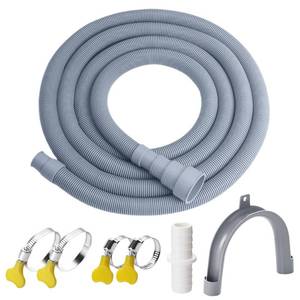 lot 58324 image: Elyfree Washer Drain Hose, 8Feet Flexible Washing Machine Drain Hose Universal Dishwasher Hose Extension Kits Corrugated Washer Hoses W 1 Hose 4 Clamps 1 U-Bend Holder - Retail $14
