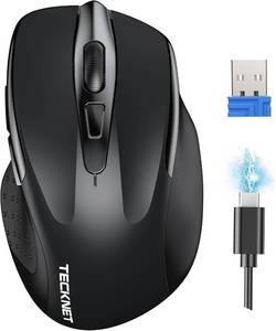 lot 58346 image: TECKNET Wireless Mouse Rechargeable, 2.4G USB-A Silent Mouse, Quiet Click, 6 Adjustable 4800 DPI, Cordless Computer Mice, Ergonomic Mice for Laptop, 6 Buttons for Chromebook, Ergo Grip - Black - Retail $14