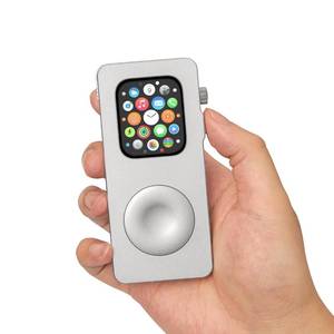lot 58355 image: Aluminum Alloy Case for Apple Watch 49mm 44mm 45 46 42 40 41mm-Turn Your Apple Watch into a Smartphone,Retro iPod Style Metal Protective Cover with Click Wheel (Silver, 46mm - Series 1110) - Retail $50
