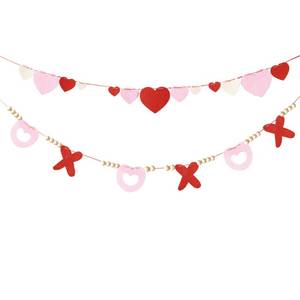 lot 58359 image: Valentines Day Felt Garland with Wooden Beads, Pre-Strung Heart & XO Banner, Handmade Valentine Party Decoration for Mantel, Wall & Home Decor - Retail $10