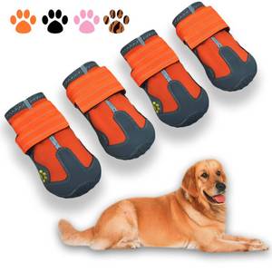 lot 58360 image: XSY&G Dog Boots,Waterproof Dog Shoes,Dog Booties with Reflective Strips Rugged Anti-Slip Sole and Skid-Proof,Outdoor Dog Shoes for Small Medium Large Dogs 4Pcs Orange-Size 3 - Retail $22