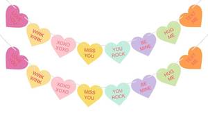 lot 58370 image: Valentines Conversation Hearts Candy Banner No DIY Valentines Day Heart Garland with 16Pcs Heart, 2Pack Pre-Strung Valentines Garland Heart Banner for Valentines Day Heart Decorations (Multicolor) - Retail $6