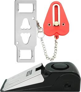 lot 58375 image: Portable Door Lock & Door Stop Alarm Set, Dual Protection Home Security Door Kit, Travel Hotel Lock Devices Pocket Self Defensey Tools for Traveling Hotel Home Apartment,Red - Retail $16