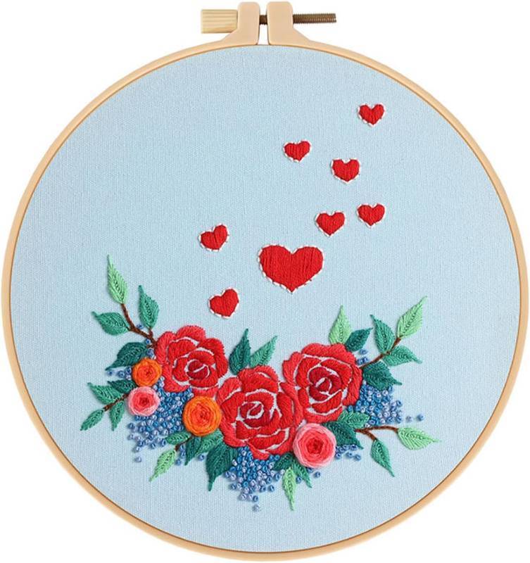 lot 64692 image: Loyisal Embroidery Kit for Beginner Adults, Adult DIY Hand Embroidery Set, Ideal for Valentines Day and Home Decorations (Flower)