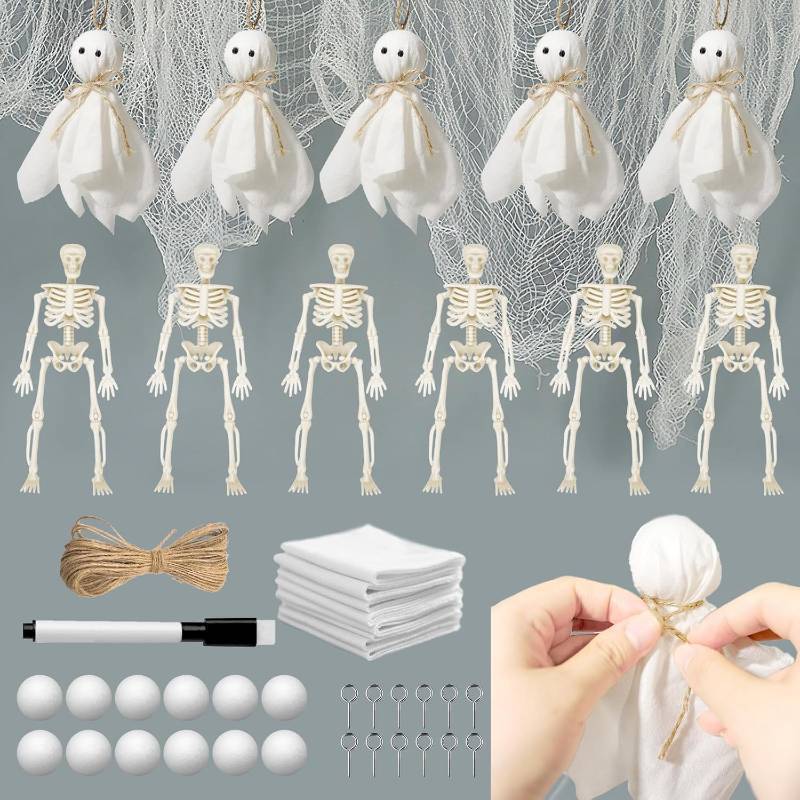 lot 64721 image: Hiawbon 12PCS Halloween Hanging Ornaments, DIY Small Hanging Ghosts, Mini Skeletons for Decor, Ghosts Skeleton Decoration for Halloween Indoor Outdoor