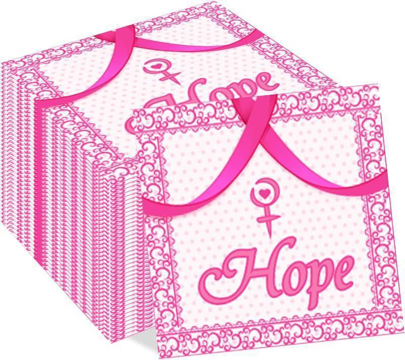 lot 56841 image: 40Pcs Breast Cancer Awareness Paper Napkin Pink Ribbon Disposable Napkins Breast Cancer Awareness Decorative Luncheon Dinner Napkins for Charity Event, Holiday Theme Decorations & Awareness Campaigns