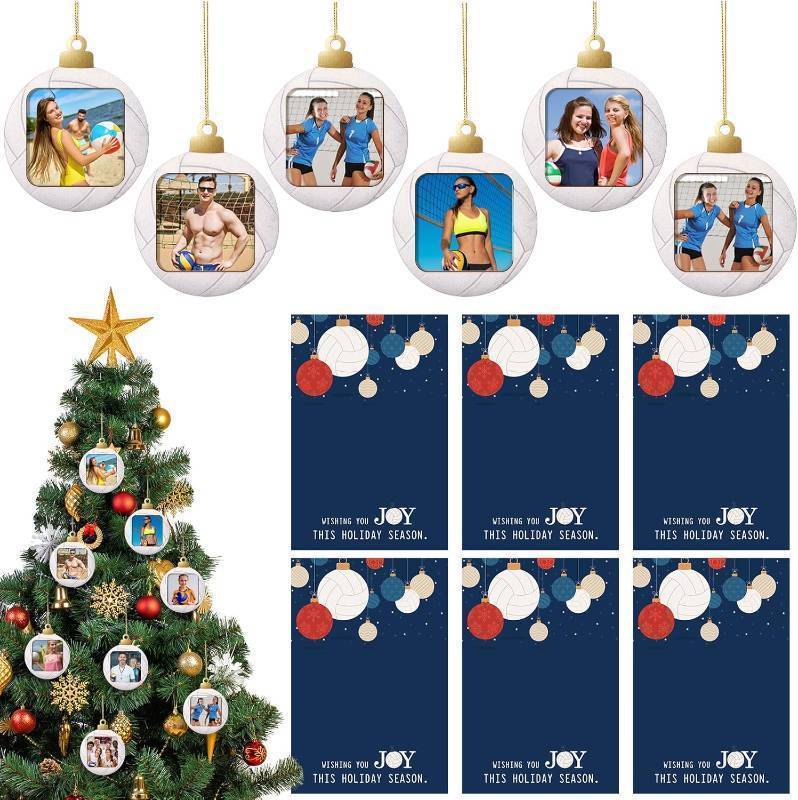 lot 64941 image: 6 Set Volleyball Christmas Ornament for Xmas Tree Decorations Picture Holder Gifts for Volleyball Lovers Personalized Player Hanging Photo Ornament with Card for Sports Keepsake
