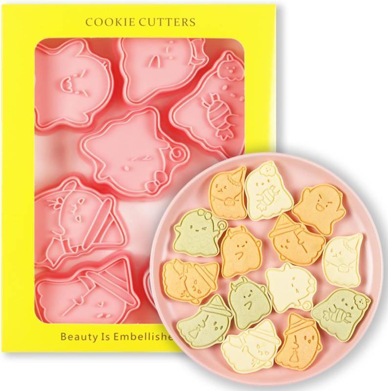 lot 65192 image: 10 Piece Halloween Cookie Cutters, 3d Raised Design Gingerbread Cookie Stamps, Cookie Cutter Set suitable for Frosting Decoration, Mini Pie Molds, Apple Pie Pastry Biscuit Cutter