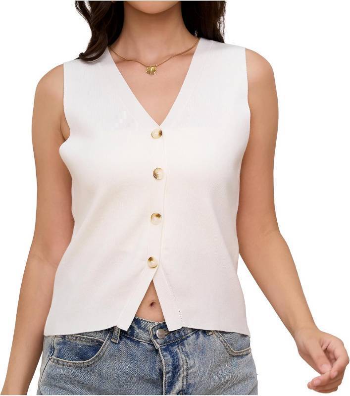 lot 65069 image: JASGOOD Womens Knitted Sweater Vest Top Trendy Sleeveless V Neck Tank Top