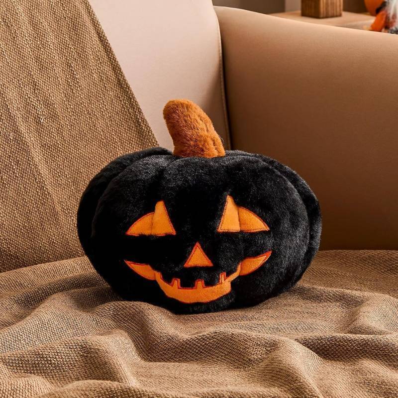 lot 56976 image: Halloween Decoration Pumpkin Pillows, Black Ghost Pumpkin Shaped Throw Pillows, Soft Rabbit Fur Pillow 11 Inch Cute 3D Fall Funny Room Decoration for Natural Accent Pillows for Holiday