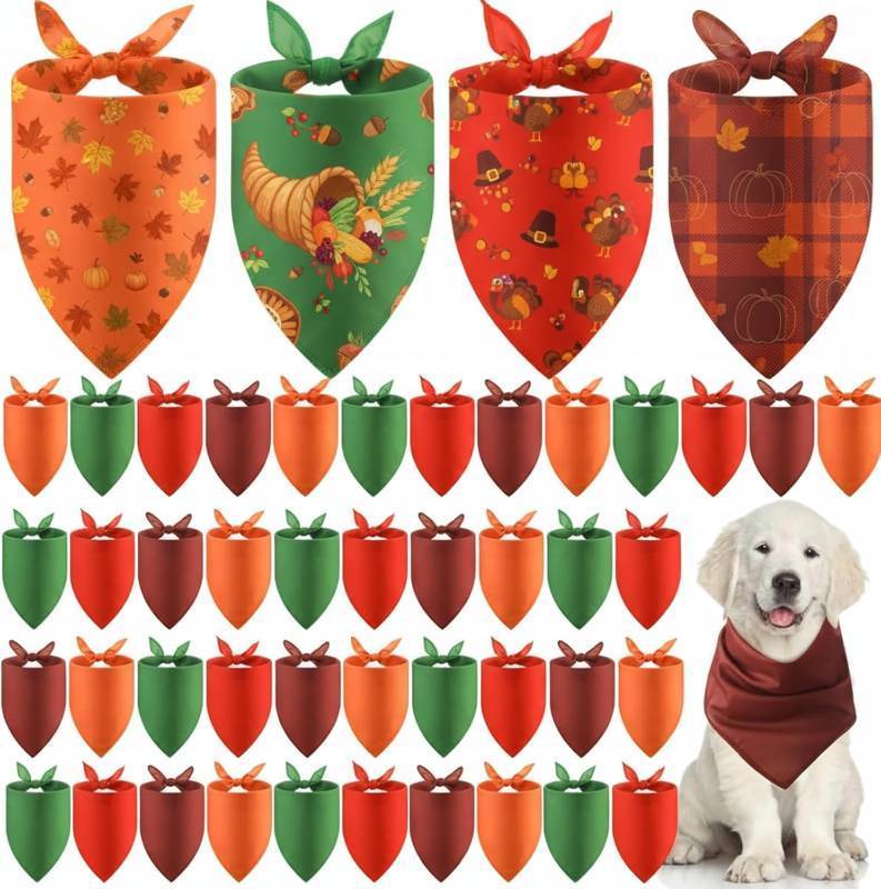 lot 65006 image: 48 Pcs Thanksgiving Fall Plain Dog Bandanas Bulk- Sublimation Blank Bandana for DIY Heat Transfer, Personalized Dog Triangle Bib Scarf, Costume & Photo Props for GroomersPet ShopsPet Owners