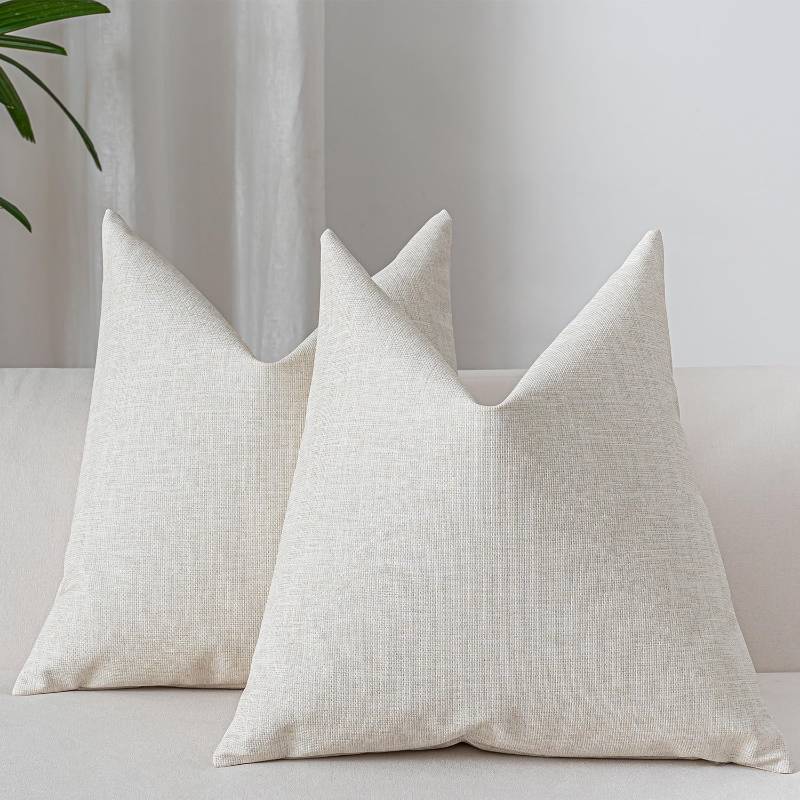 lot 65033 image: Leather Pillow Covers 18x18 Set of 2 Linen Style Cream Throw Pillow Covers Neutral Farmhouse Cushion Covers Waterproof Pet Hair Resistant Durable Easy Clean for Home Multi Scene Decor