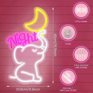 Elephant Neon Sign Moonlight Decor - Pink Night LED Dimmable Wall Light New