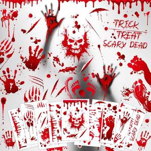 lot 63960 image: Halloween Decorations - 9 Sheet 95 Pcs Halloween Terror Bloody Handprint Footprint Window Clings for Scary Party Decorations Window Stickers IndoorOutdoor Home D cor
