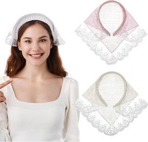 lot 63969 image: 2 Pcs Lace Headbands for Women,Boho Head Scarf,Non-Slip Hair Soft Head Coverings with Acrylic Headband,Not Easy to Fall, Fashion Hair Accessories for Hair Styling Decor Pink, Apricot