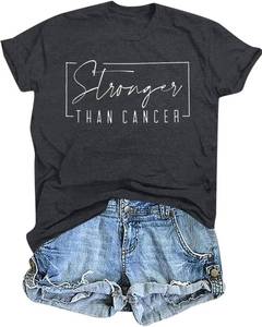 lot 63971 image: Breast Cancer Shirts for Women Pink Ribbon Cancer Awareness T-Shirts Stronger Than Cancer Short Sleeve Tops